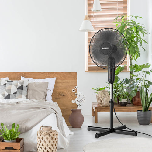 16" Digital Stand Fan, 80° Oscillation, 3 Speeds, Remote Control, Black J533