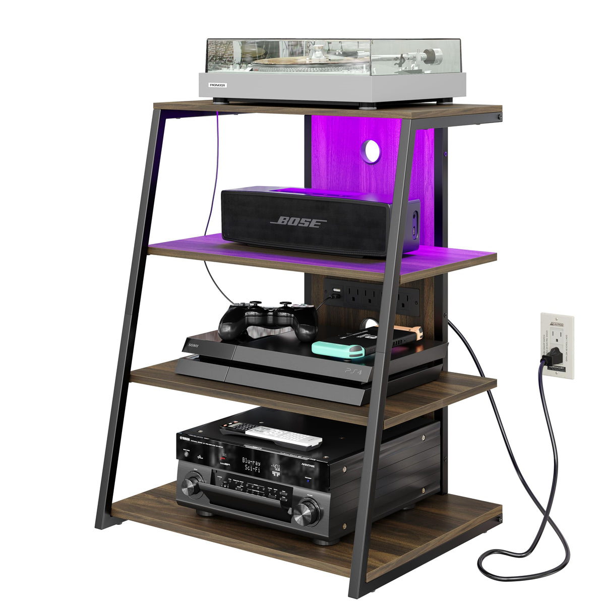 4-Tier Corner AV Media Stand with Charge Station C281852