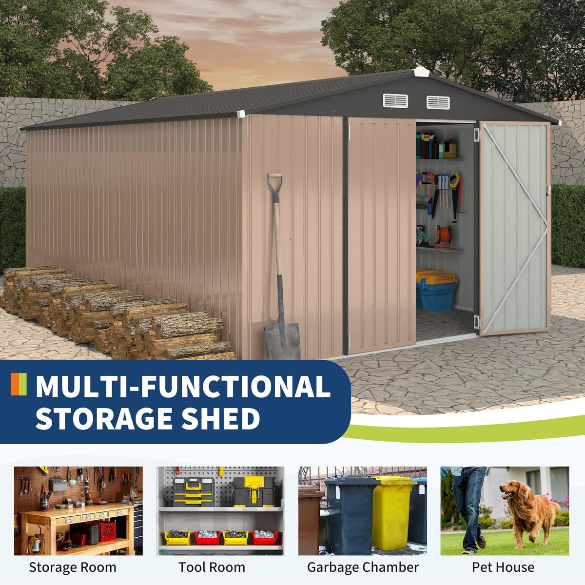 10X14 Ft Galvanized Steel Metal Storage Shed H262