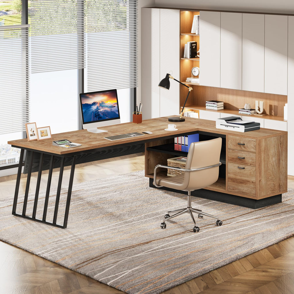 71-Inch L-Shaped Executive Desk with Cabinet S749729
