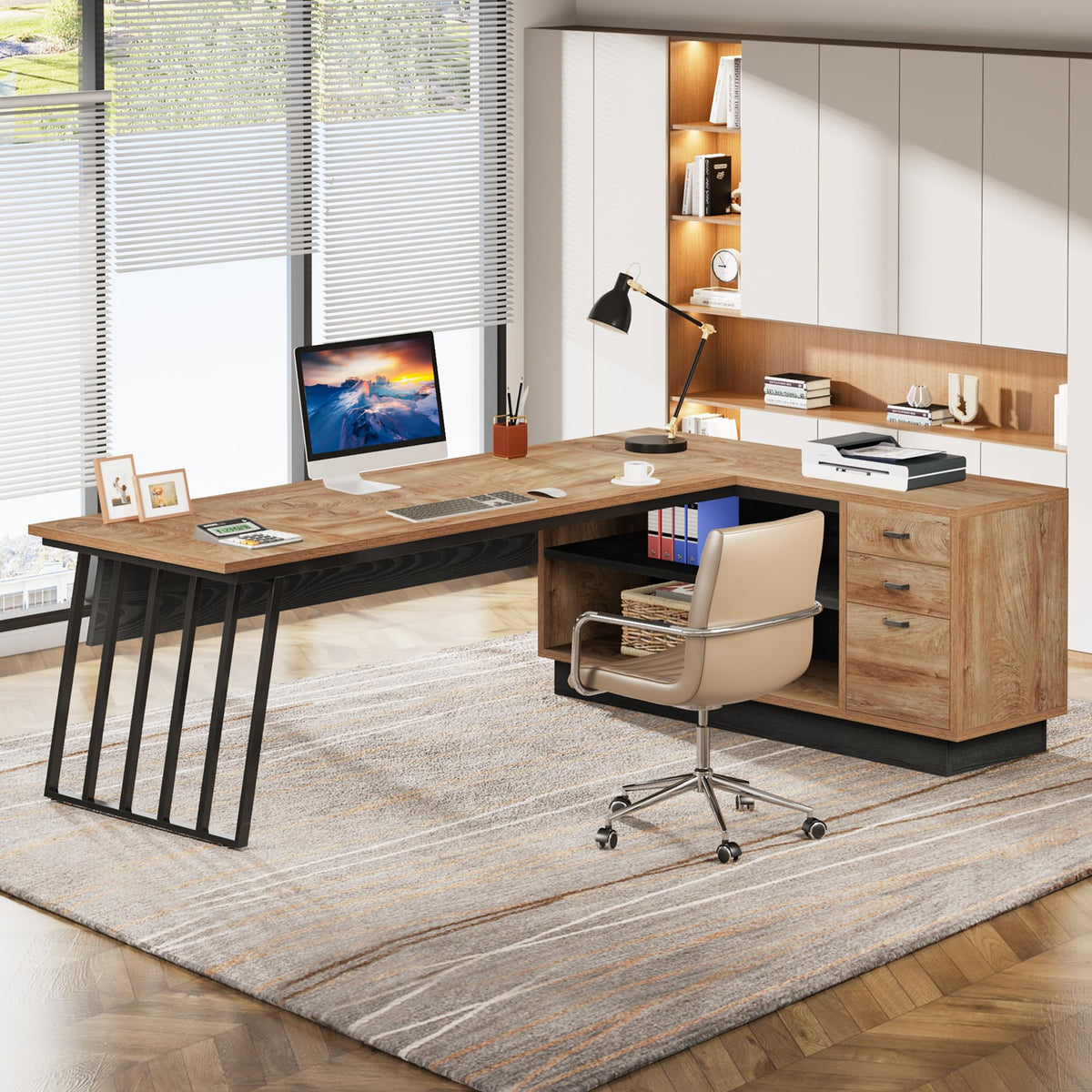 71-Inch L-Shaped Executive Desk with Cabinet S749729