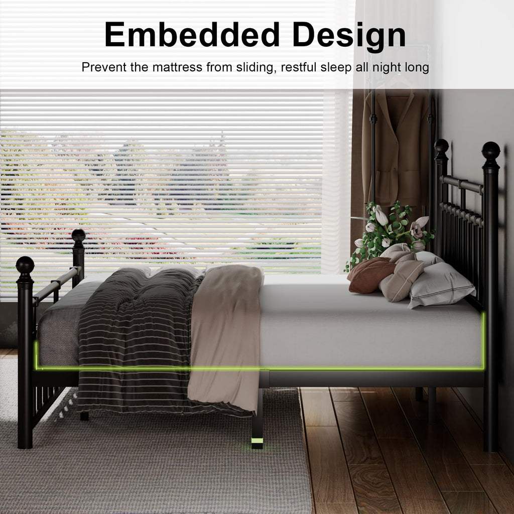 King Size Black Metal Platform Bed Frame with Headboard and Footboard V6120