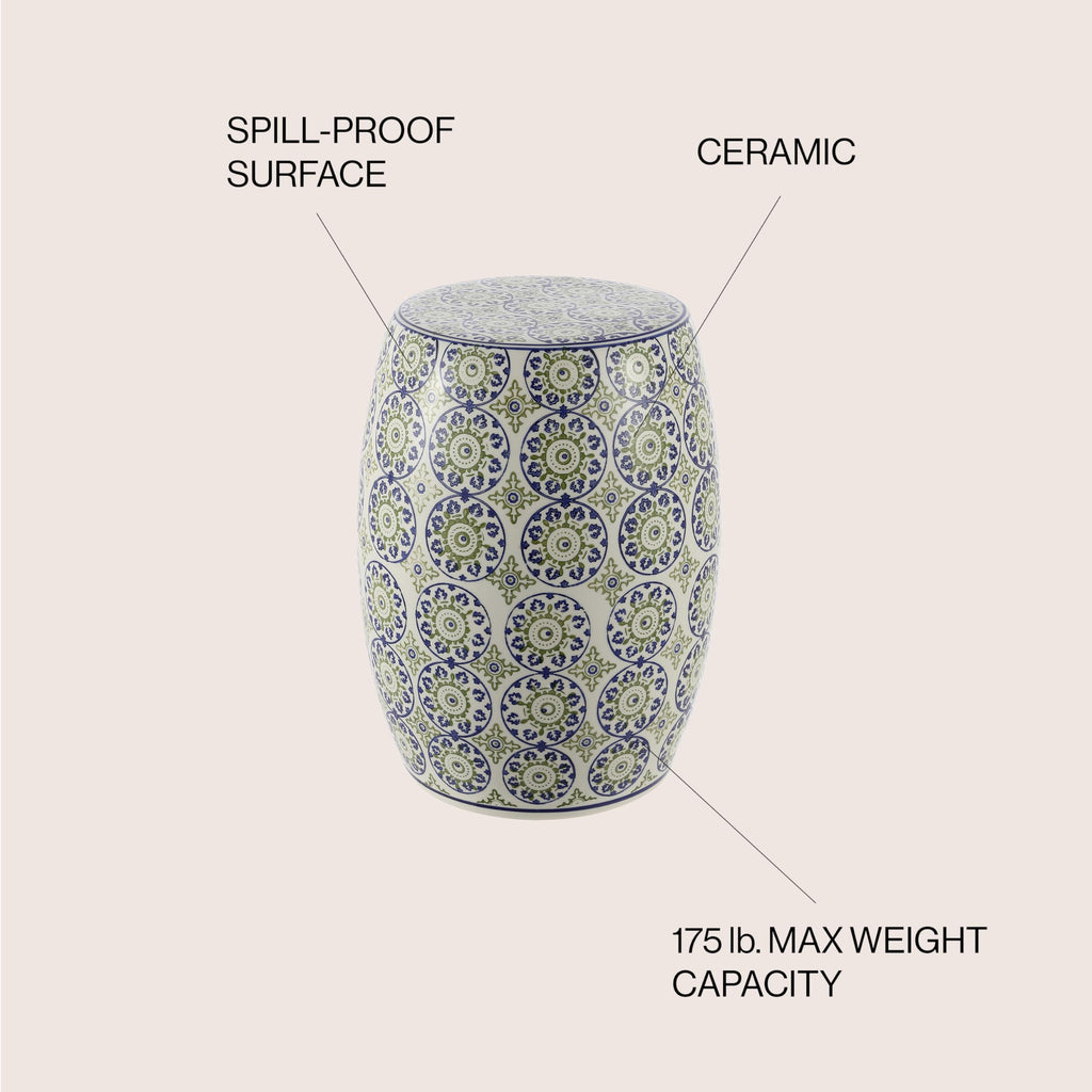 Blue Green Ceramic Drum Garden Stool T5010