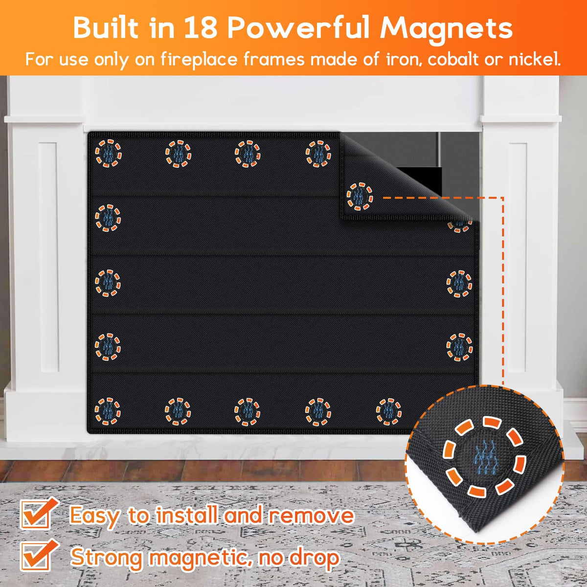 Magnetic Fireplace Cover Oxford Indoor Draft Stopper E538731