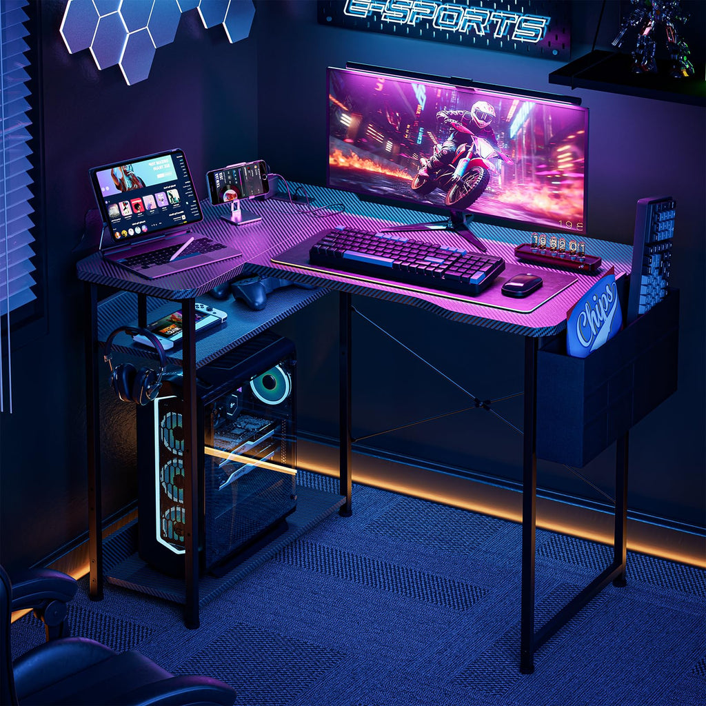 L Shaped Gaming Desk 40 Inch Black Carbon T678247