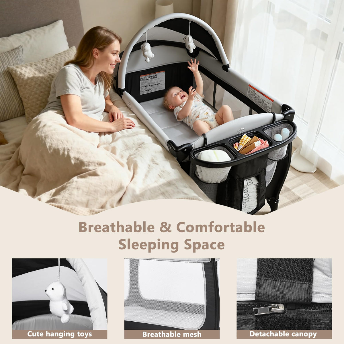 4 in 1 Portable Pack and Play Bassinet, Black E35913