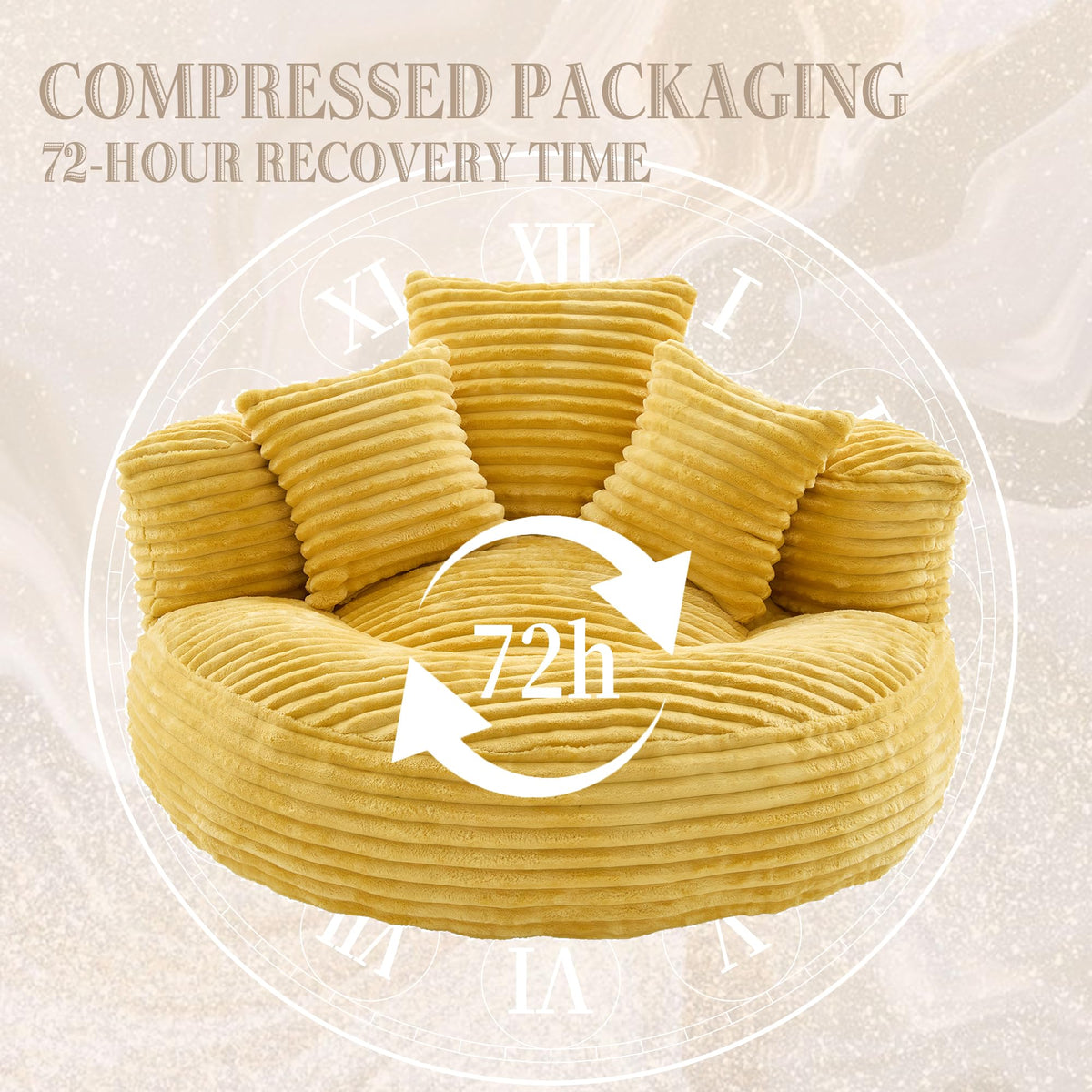 43" Mustard Yellow Corduroy Beanbag Sofa with Memory Foam O34960