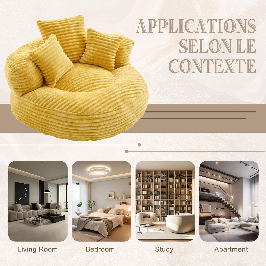 43" Mustard Yellow Corduroy Beanbag Sofa with Memory Foam O34960