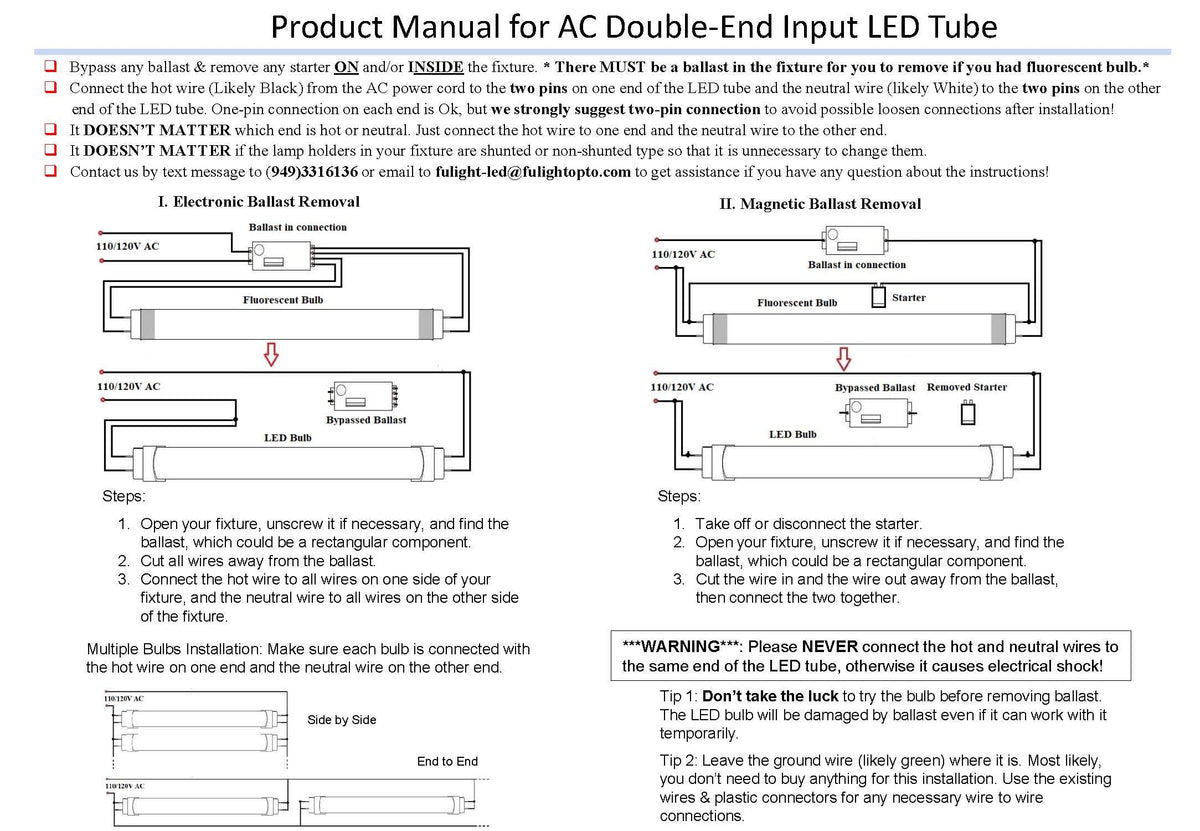 Type B T8 LED Tube Light 2FT 4000K L4828