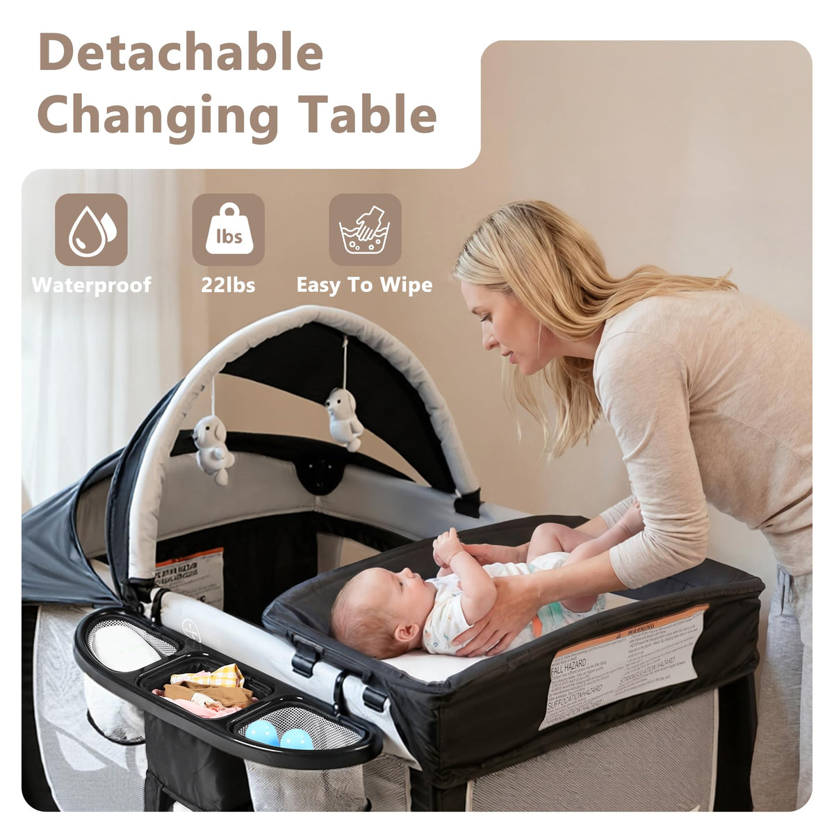 4 in 1 Portable Pack and Play Bassinet, Black E35913
