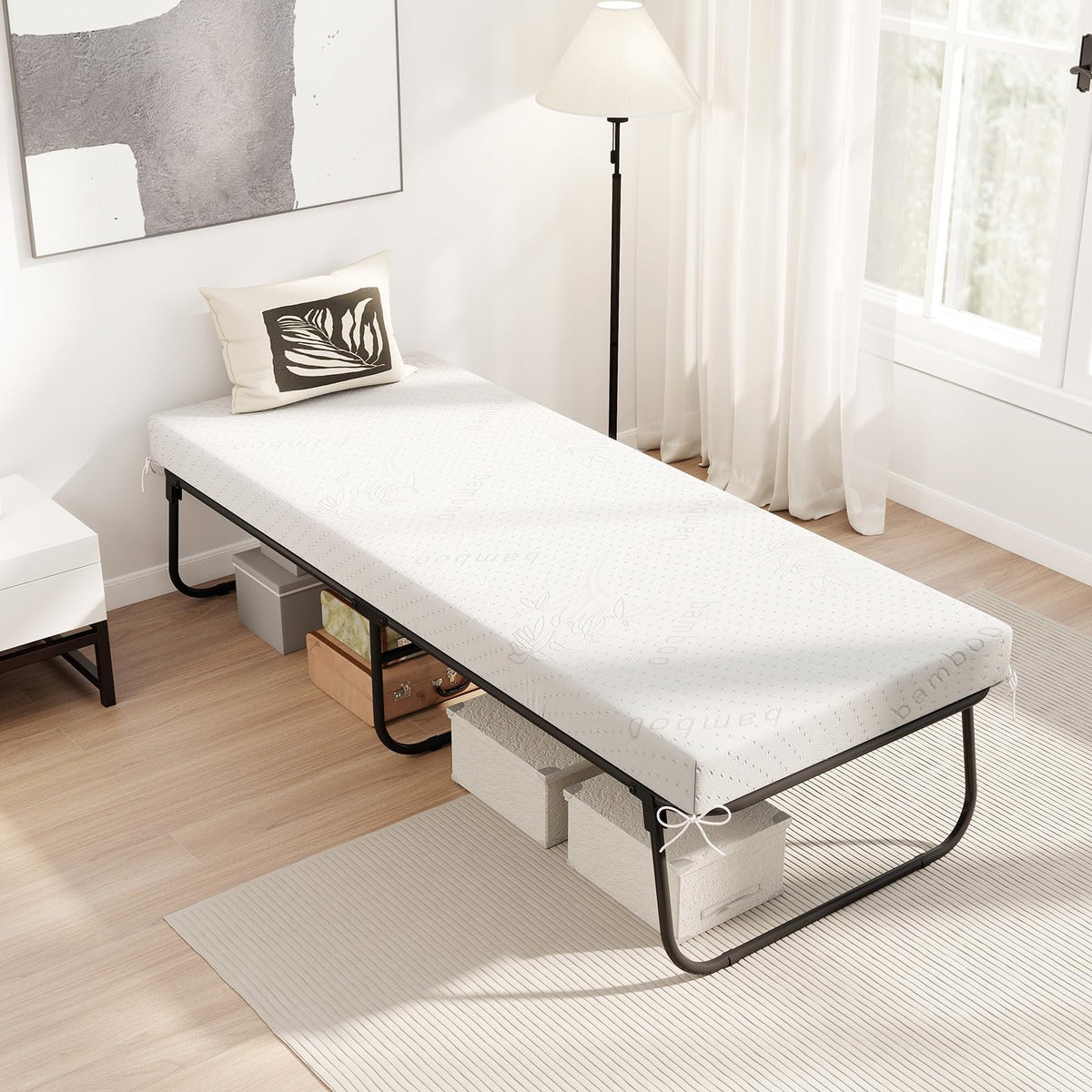 Folding Bed with Mattress Cot Size 75” x 31” Memory Foam Metal Frame L9646