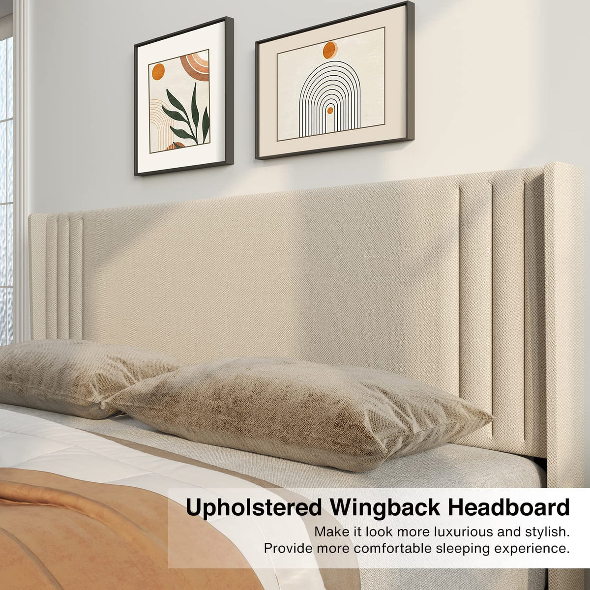 Queen Upholstered Platform Bed with Wingback Headboard O26490