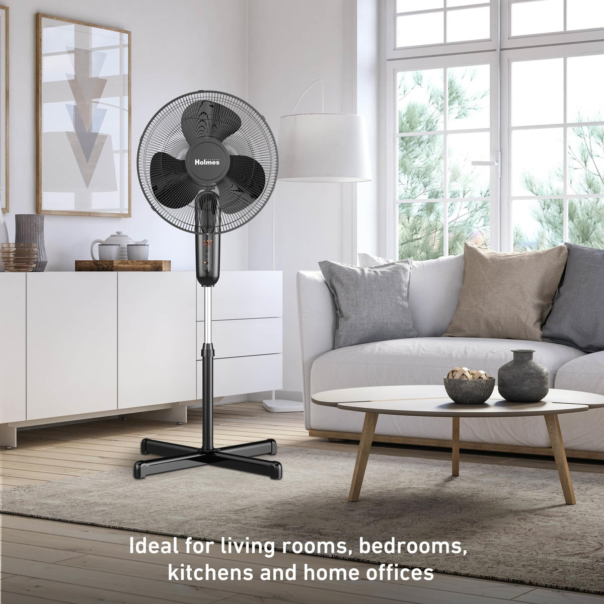 16" Digital Stand Fan, 80° Oscillation, 3 Speeds, Remote Control, Black J533