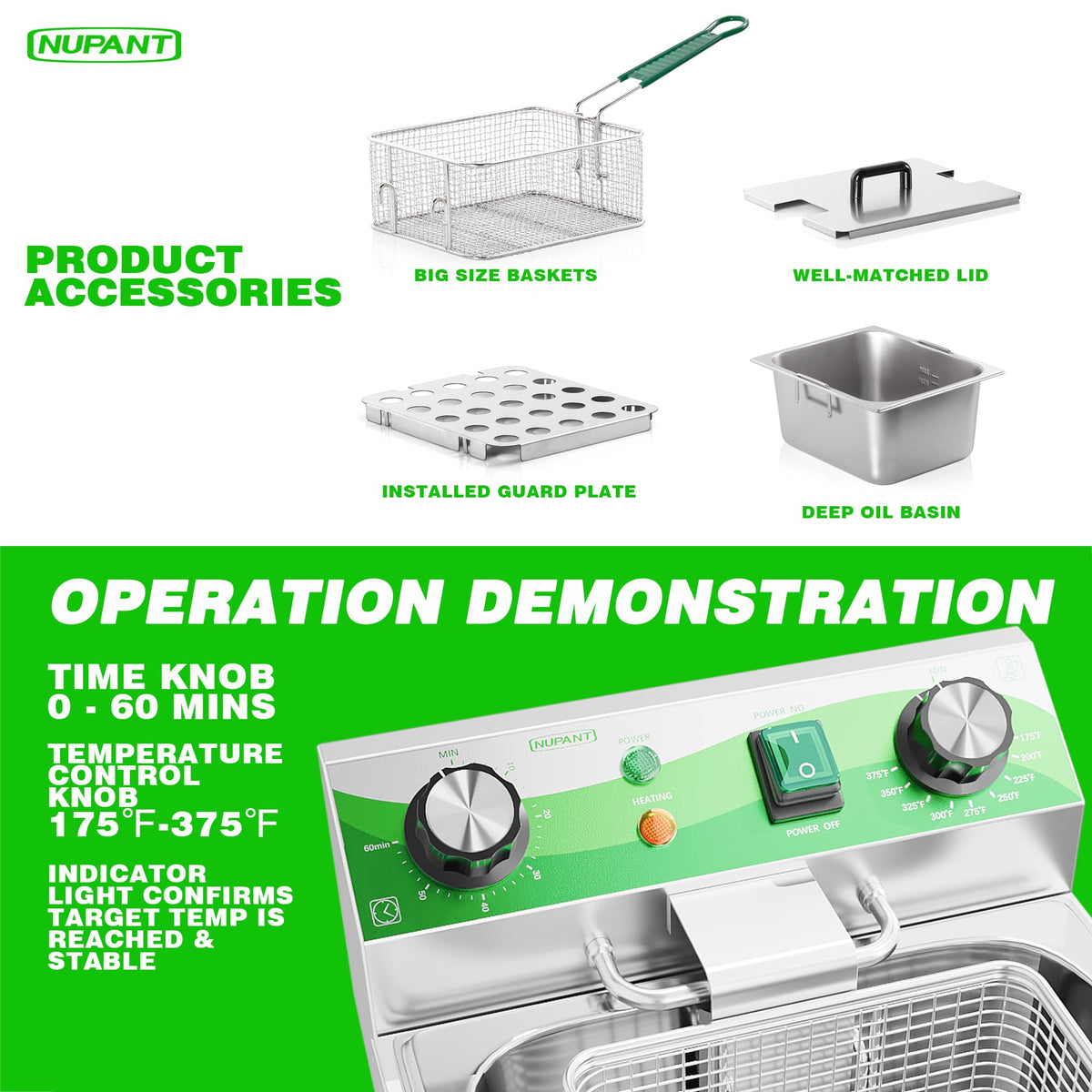 Electric 10L Stainless Steel Deep Fryer with Basket and Lid V691370
