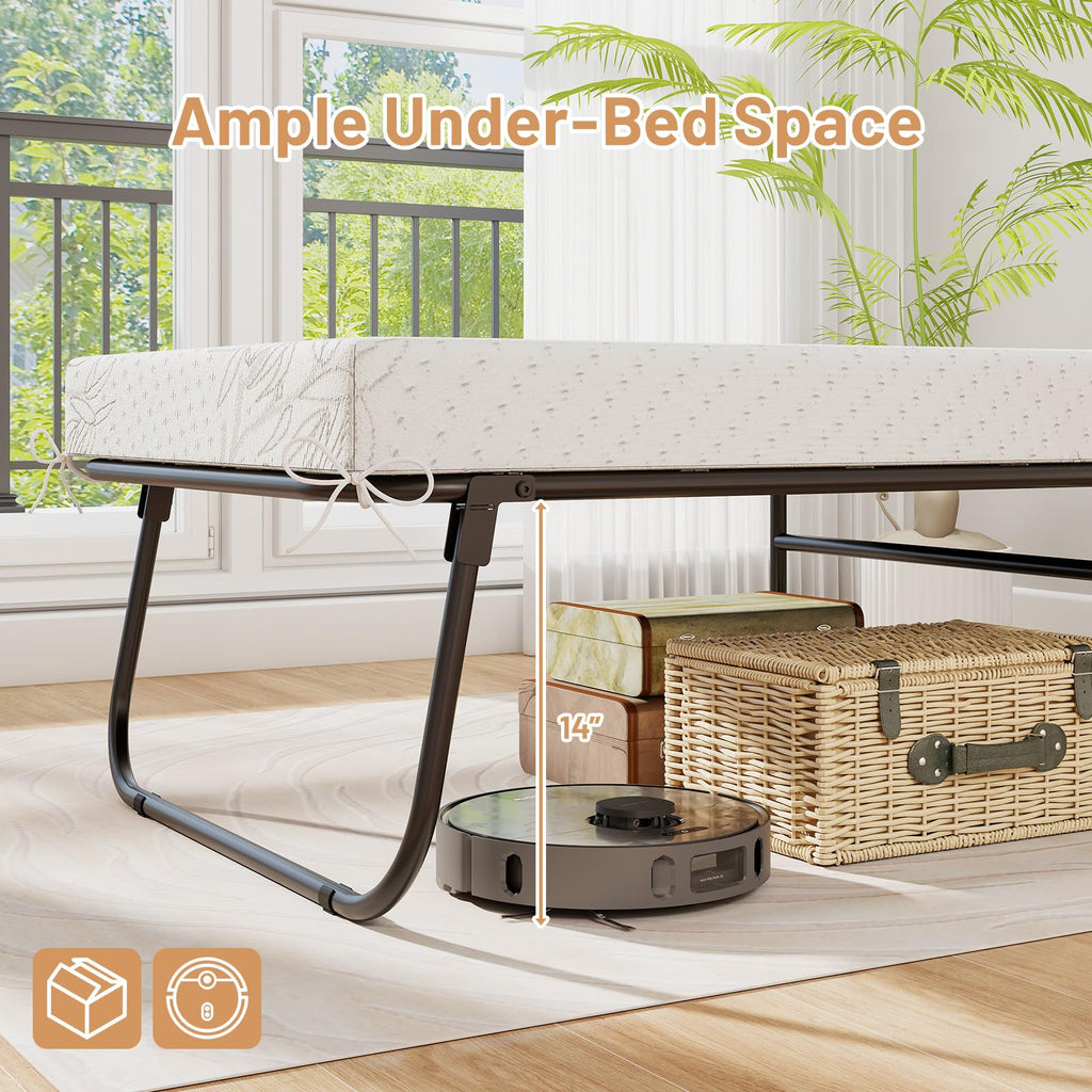 Folding Bed with Mattress Cot Size 75” x 31” Memory Foam Metal Frame L9646