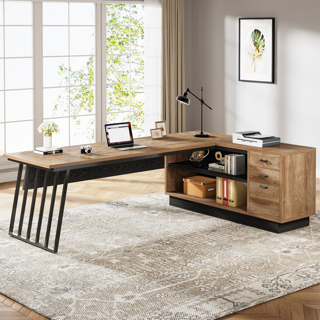 71-Inch L-Shaped Executive Desk with Cabinet S749729
