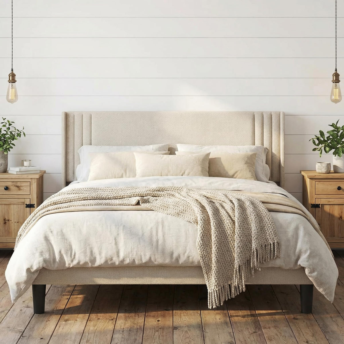 Queen Upholstered Platform Bed with Wingback Headboard O26490