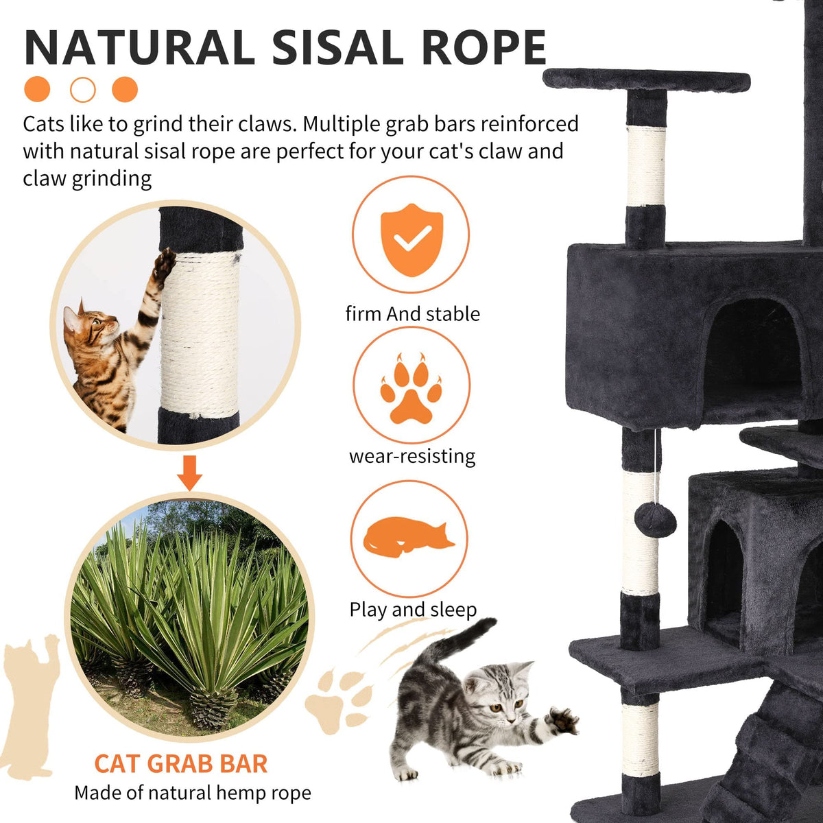 70 Inch Multi-Level Cat Tree with Scratching Post, Condo, Plush Perch U758851