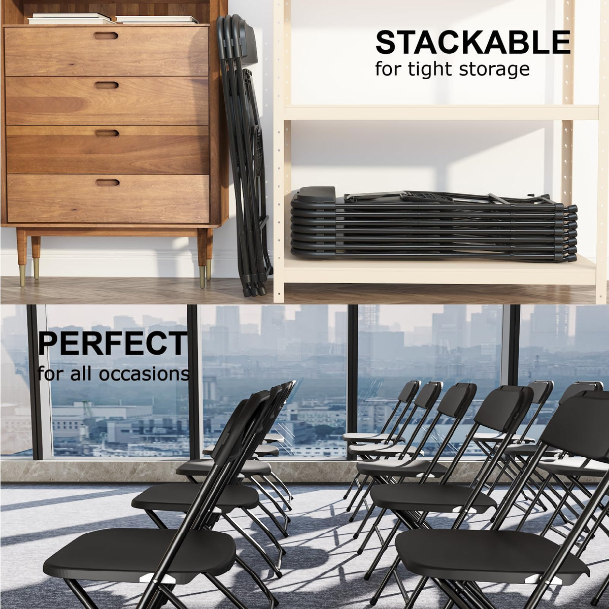 Black Plastic Folding Chairs, 10 Pack O5839