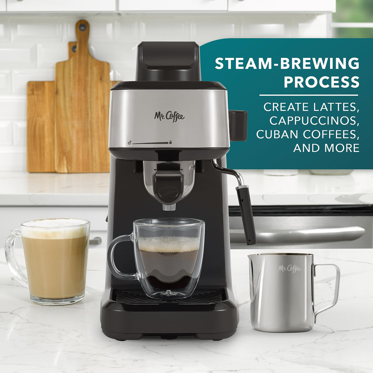 4-Shot Steam Espresso Cappuccino and Latte Maker with Stainless Steel Frothing Pitcher G4480