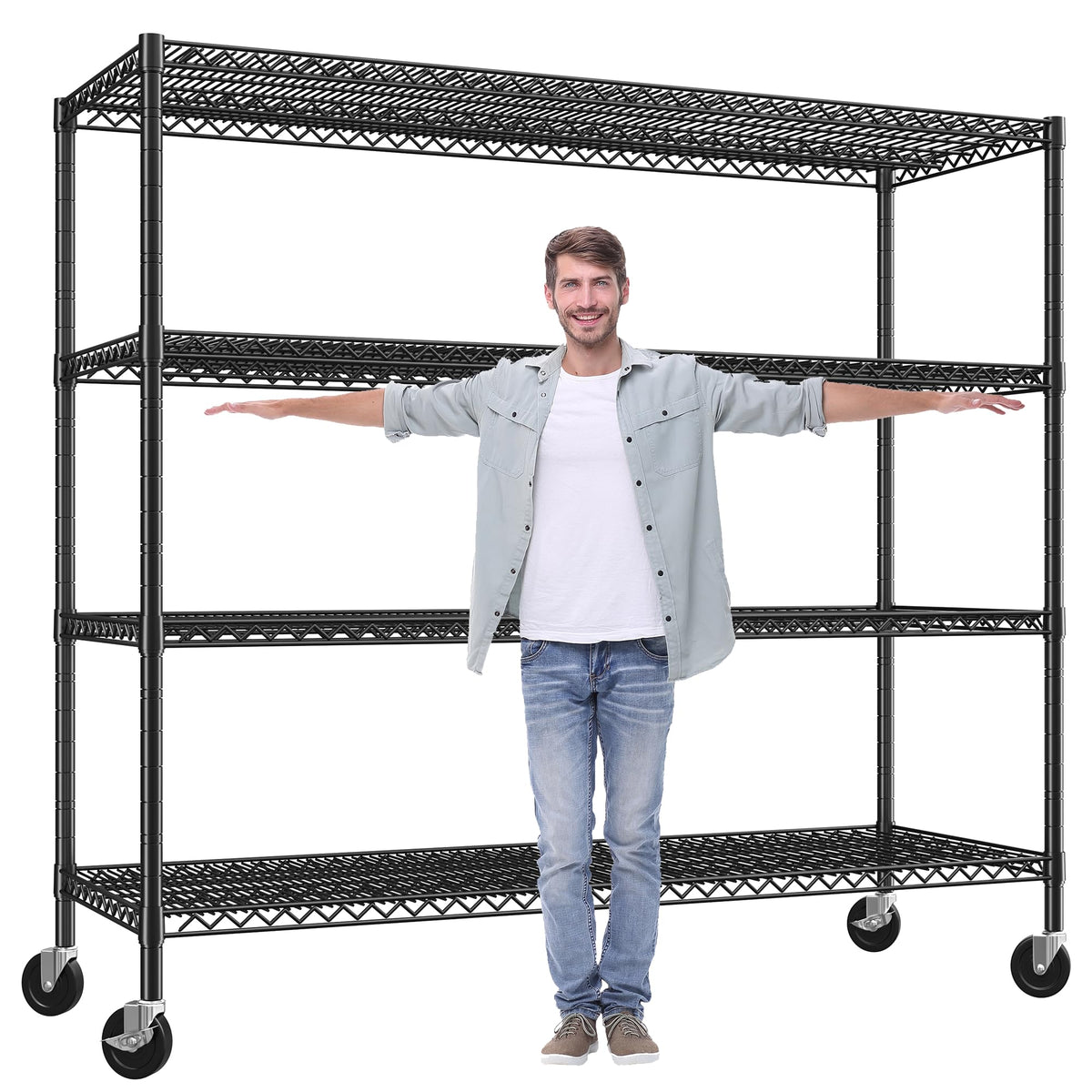 4-Tier Heavy Duty Metal Shelving Unit with Wheels C8704