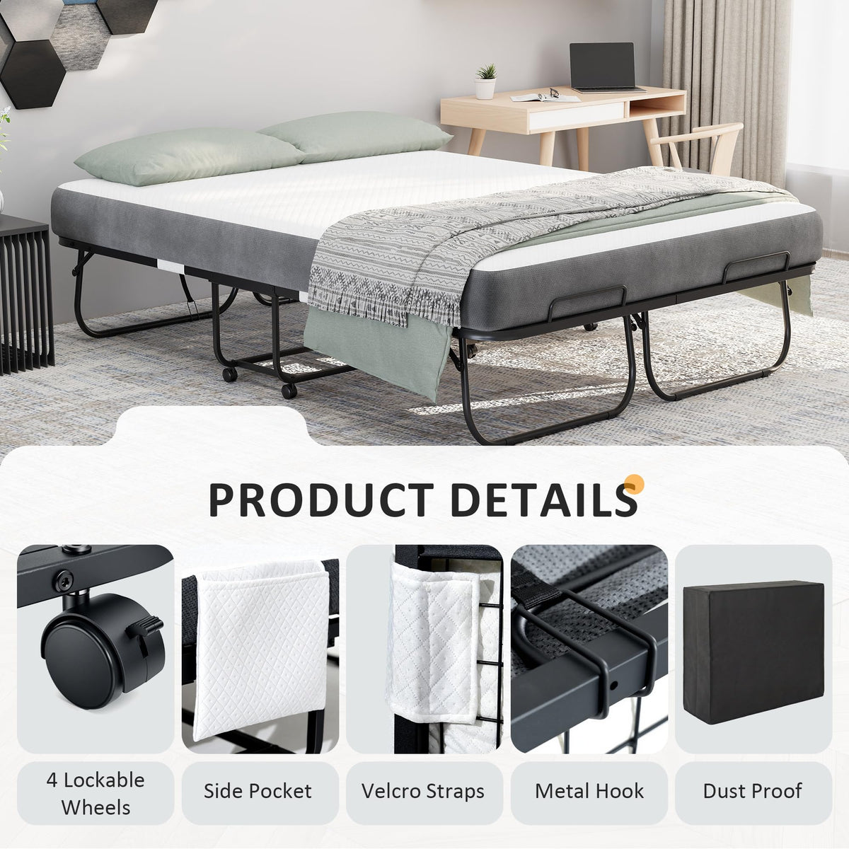 Full Size Folding Bed with Memory Foam Mattress I509314