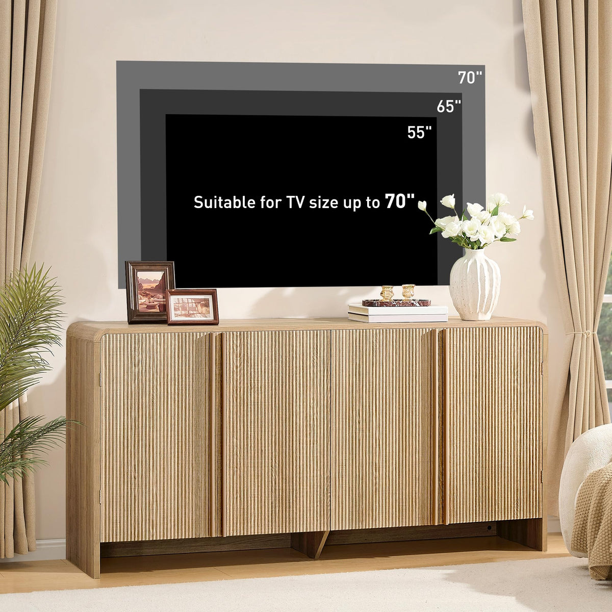 63" Modern Fluted TV Stand with Storage W632
