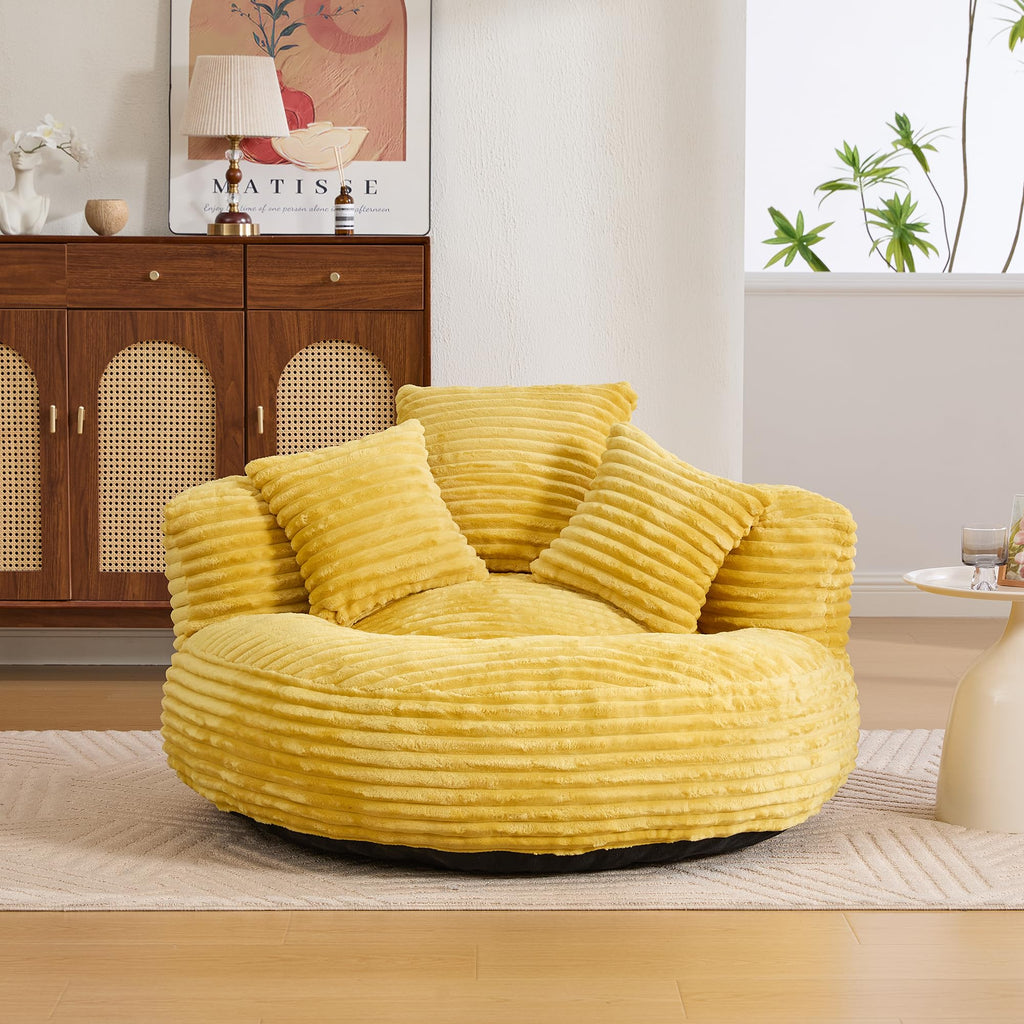 43" Mustard Yellow Corduroy Beanbag Sofa with Memory Foam O34960