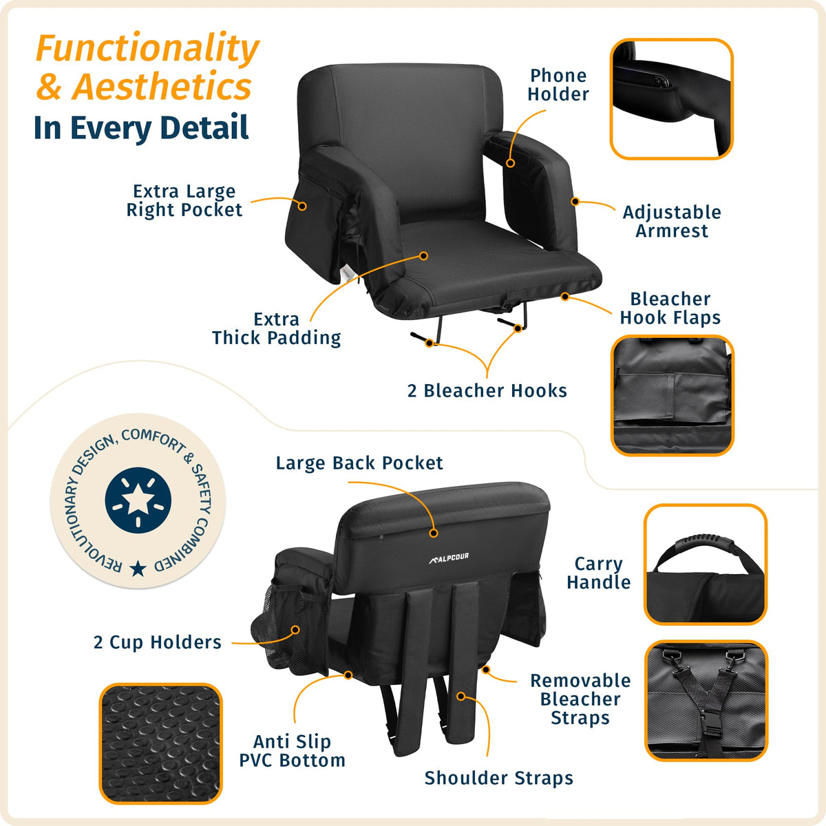 Reclining Stadium Seats for Bleachers with Back Support K2529