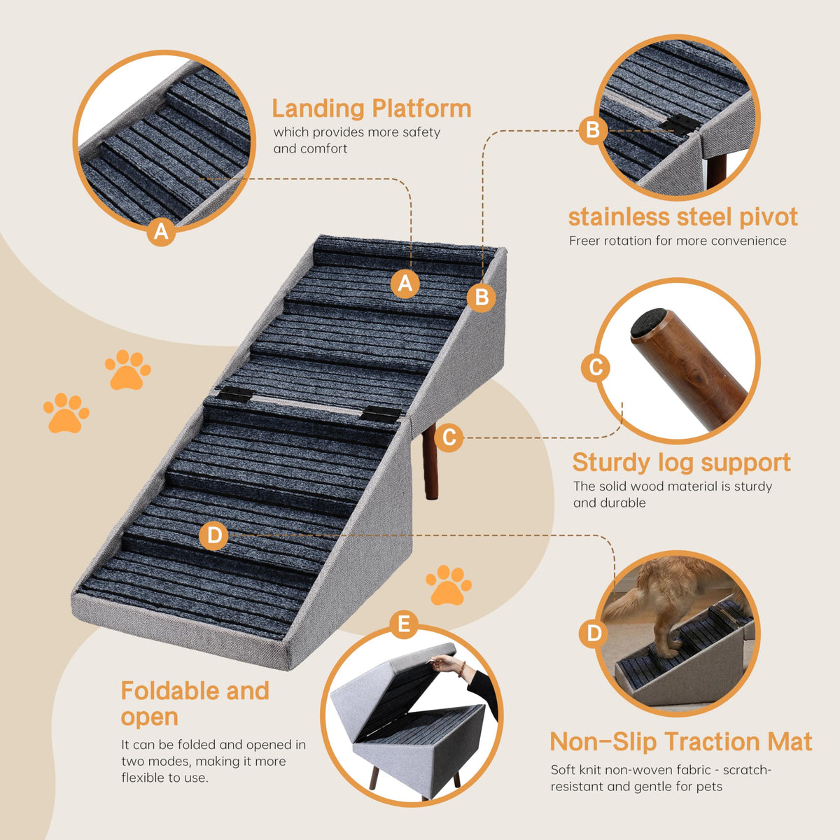 Foldable Wood Dog Stairs J6491