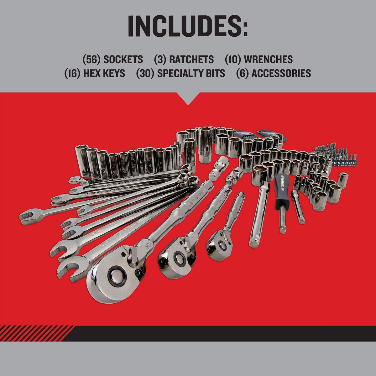 121-Piece Gunmetal Chrome Mechanics Tool Set with Hard Case R742