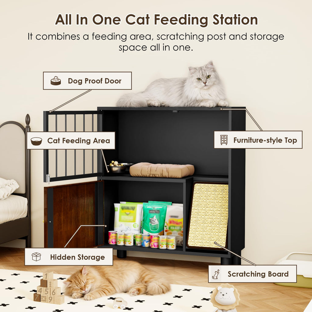 Black Metal Cat Feeding Cabinet C920