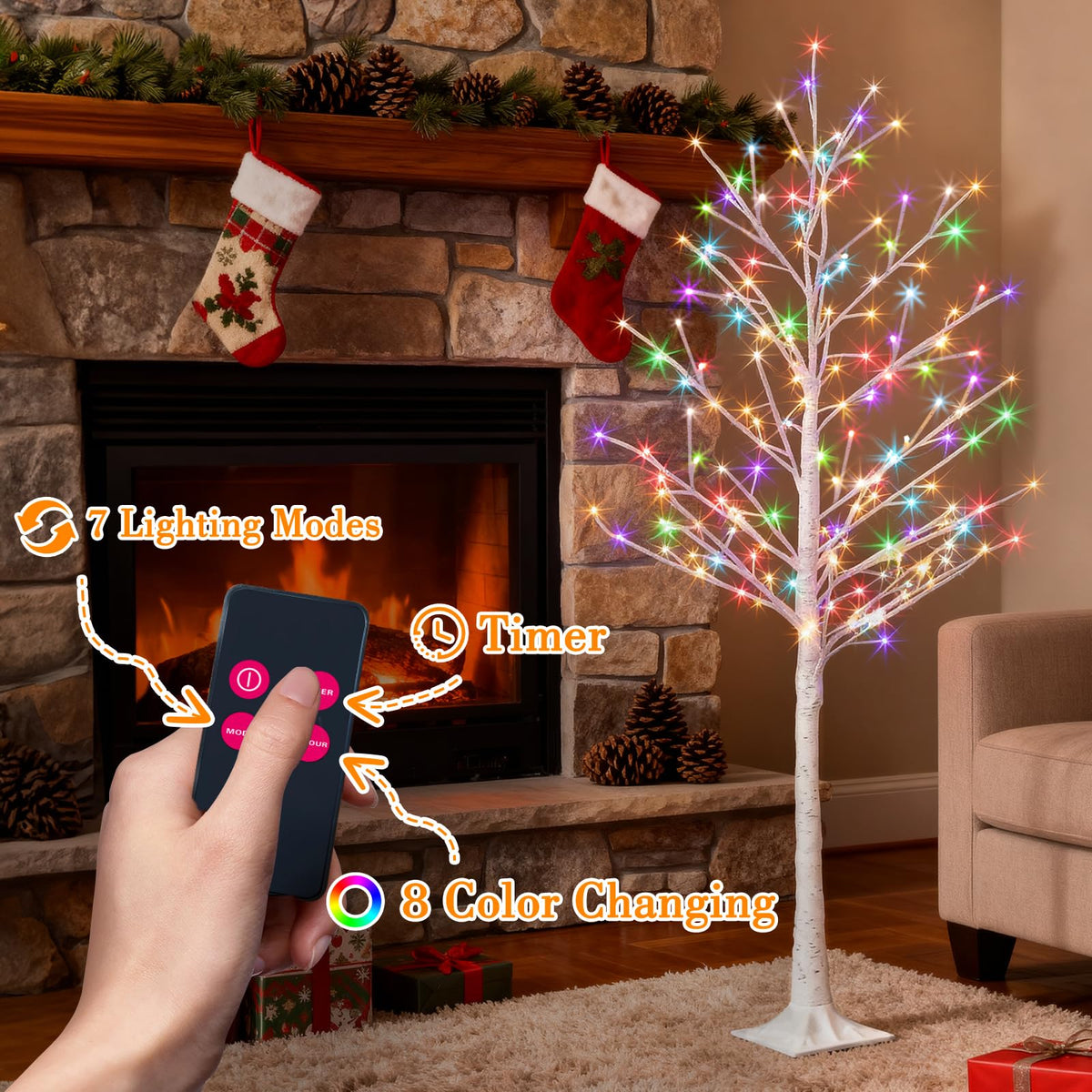 Multicolor Lighted Birch Tree 6FT T5417