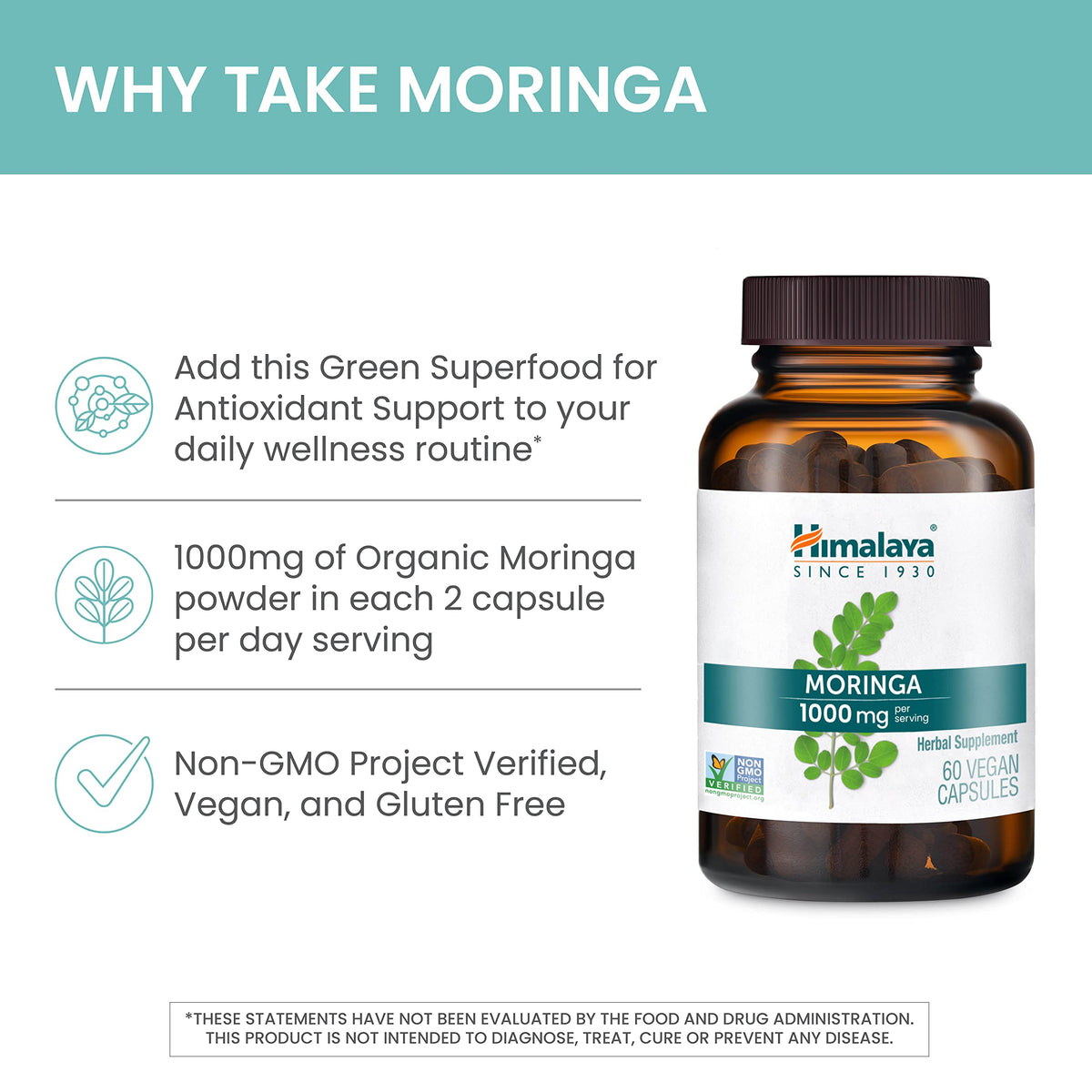 Organic Moringa 1000 mg 60 Capsules K2552