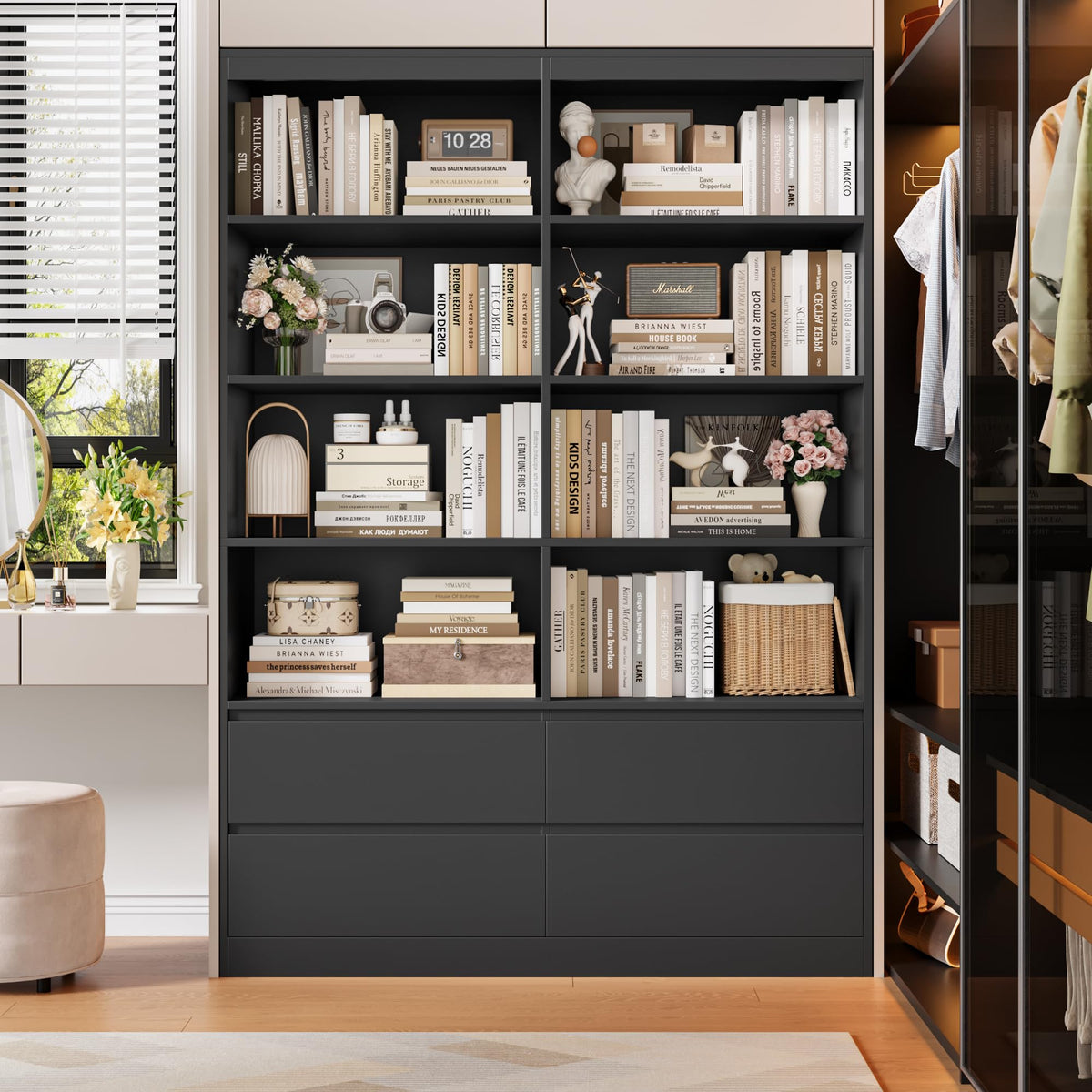 Black 4 Drawer Bookshelf I4739