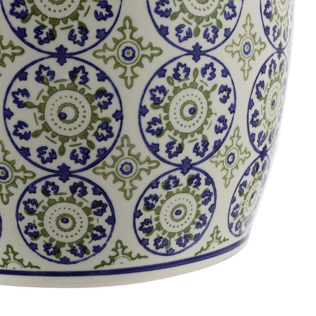 Blue Green Ceramic Drum Garden Stool T5010