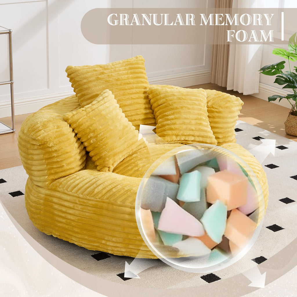 43" Mustard Yellow Corduroy Beanbag Sofa with Memory Foam O34960