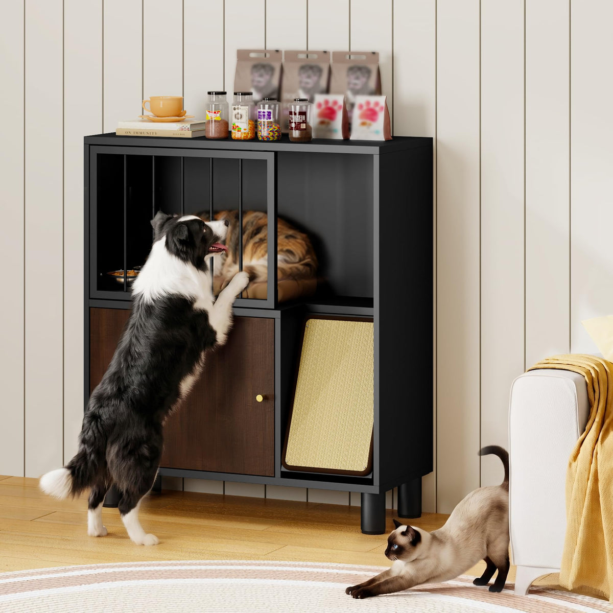Black Metal Cat Feeding Cabinet C920