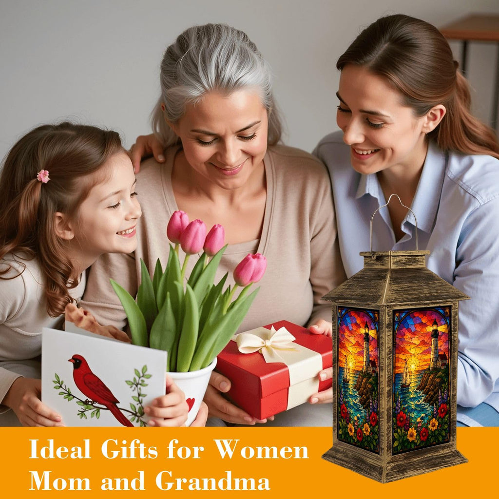 Solar Lantern Outdoor Waterproof Stained Glass Effect LED Hanging Tabletop Lamp F8587