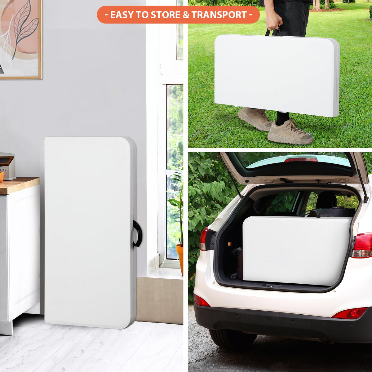 White 3 Foot Folding Card Table with Carrying Handle U482912