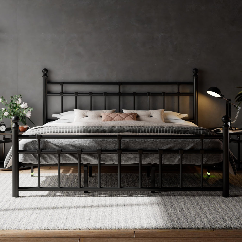 King Size Black Metal Platform Bed Frame with Headboard and Footboard V6120