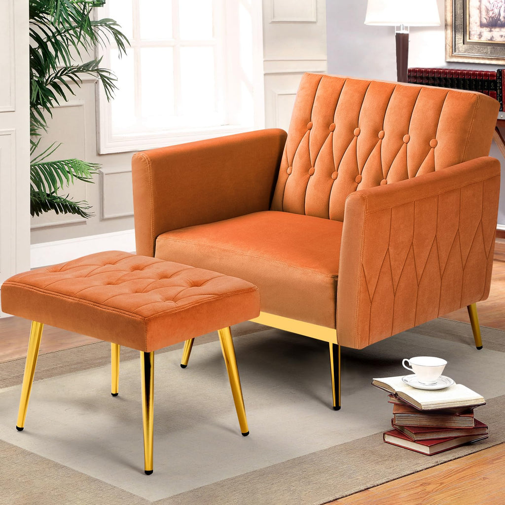 Velvet Accent Chair with Ottoman & Adjustable Backrest W80722