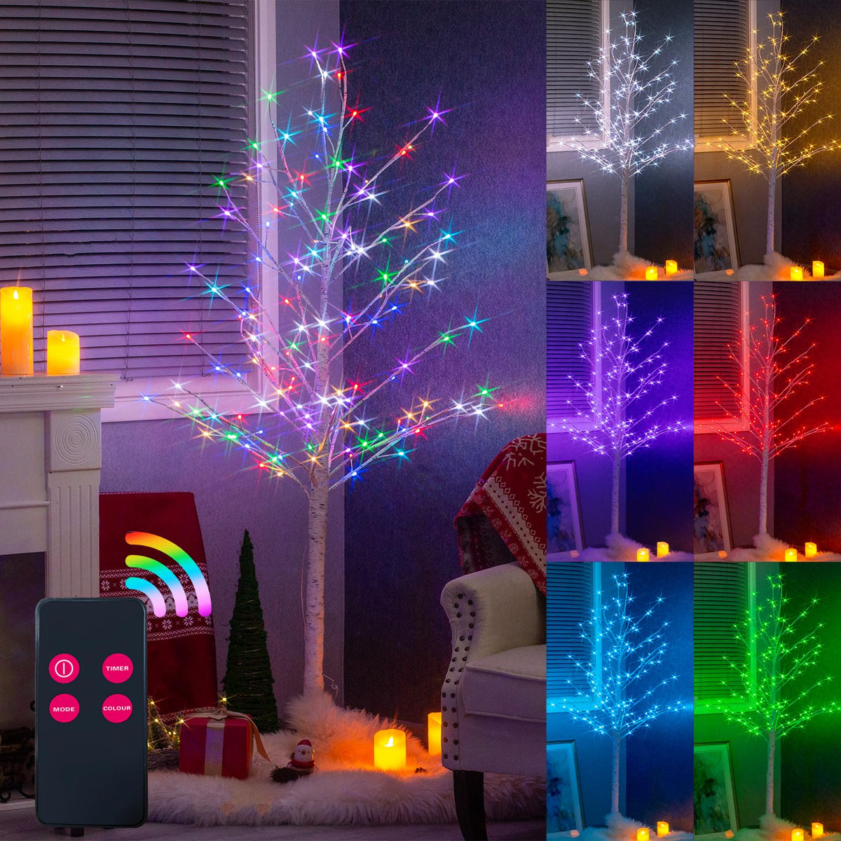 Multicolor Lighted Birch Tree 6FT T5417