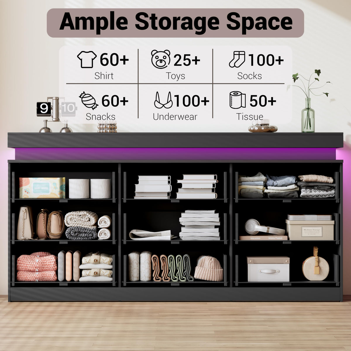 Black 9 Drawer Wood Dresser P91841