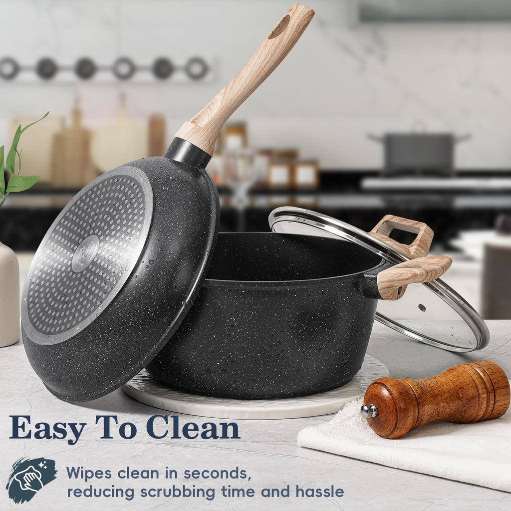 Non Stick 12Pcs Black Granite Induction Cookware U772743