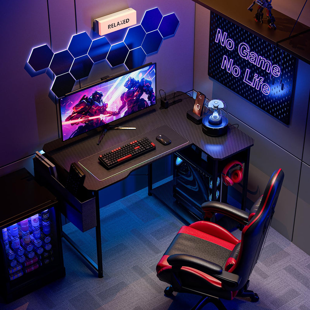 L Shaped Gaming Desk 40 Inch Black Carbon T678247
