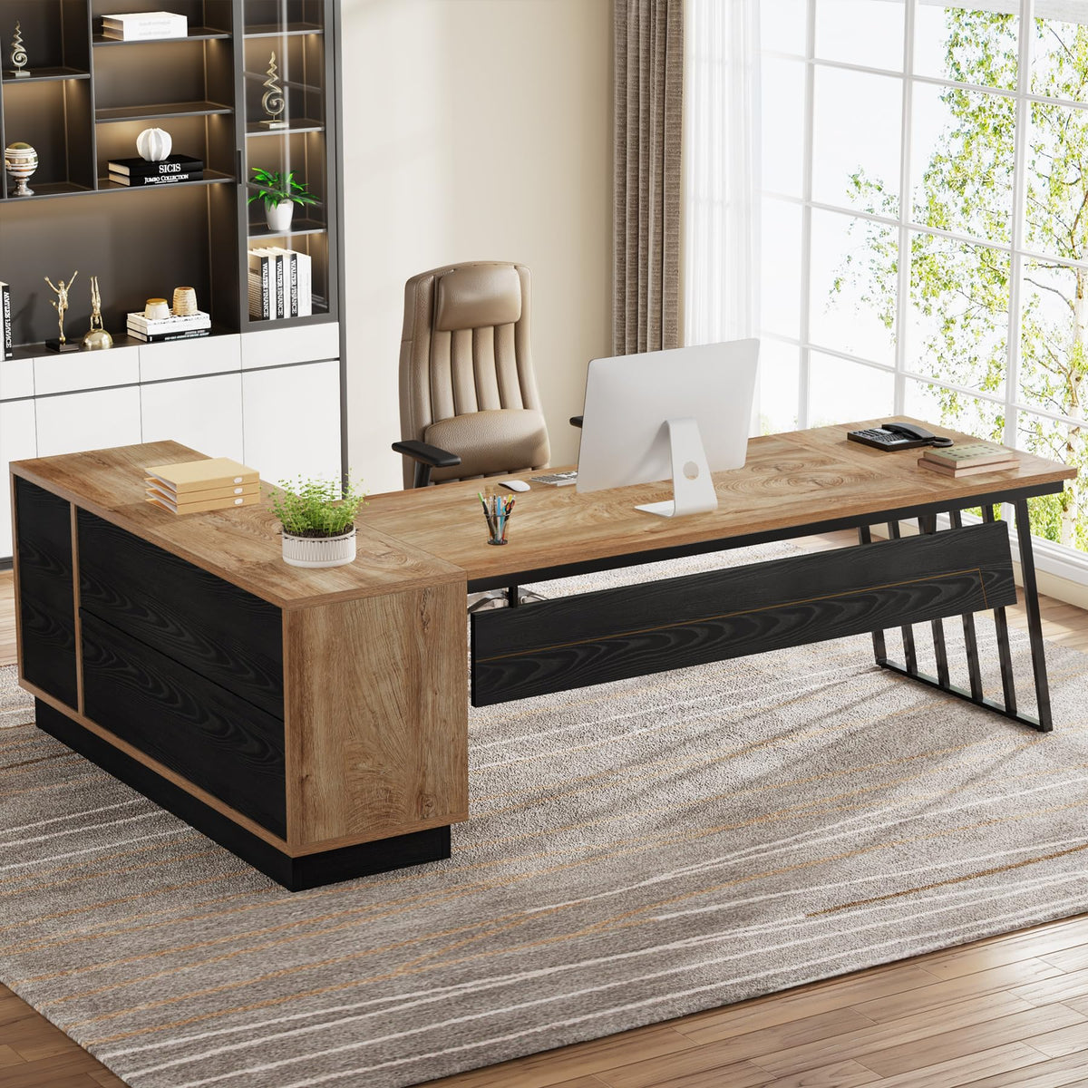 71-Inch L-Shaped Executive Desk with Cabinet S749729