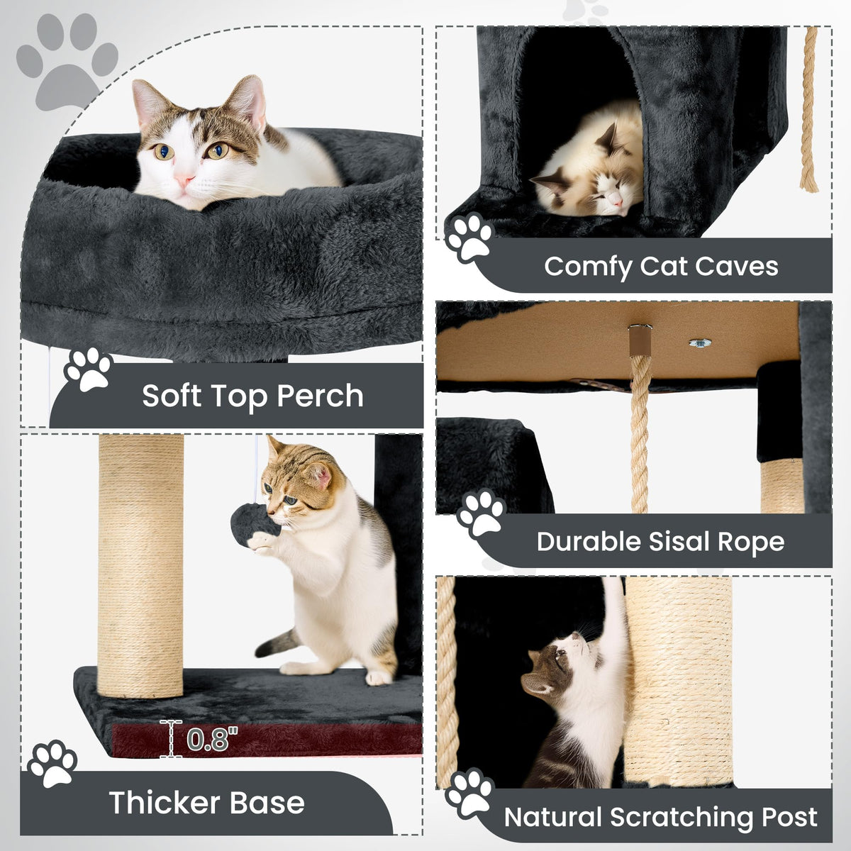 58.5inch Plush Multi-Level Cat Tree Tower with Cat Cave and Scratching Post F359