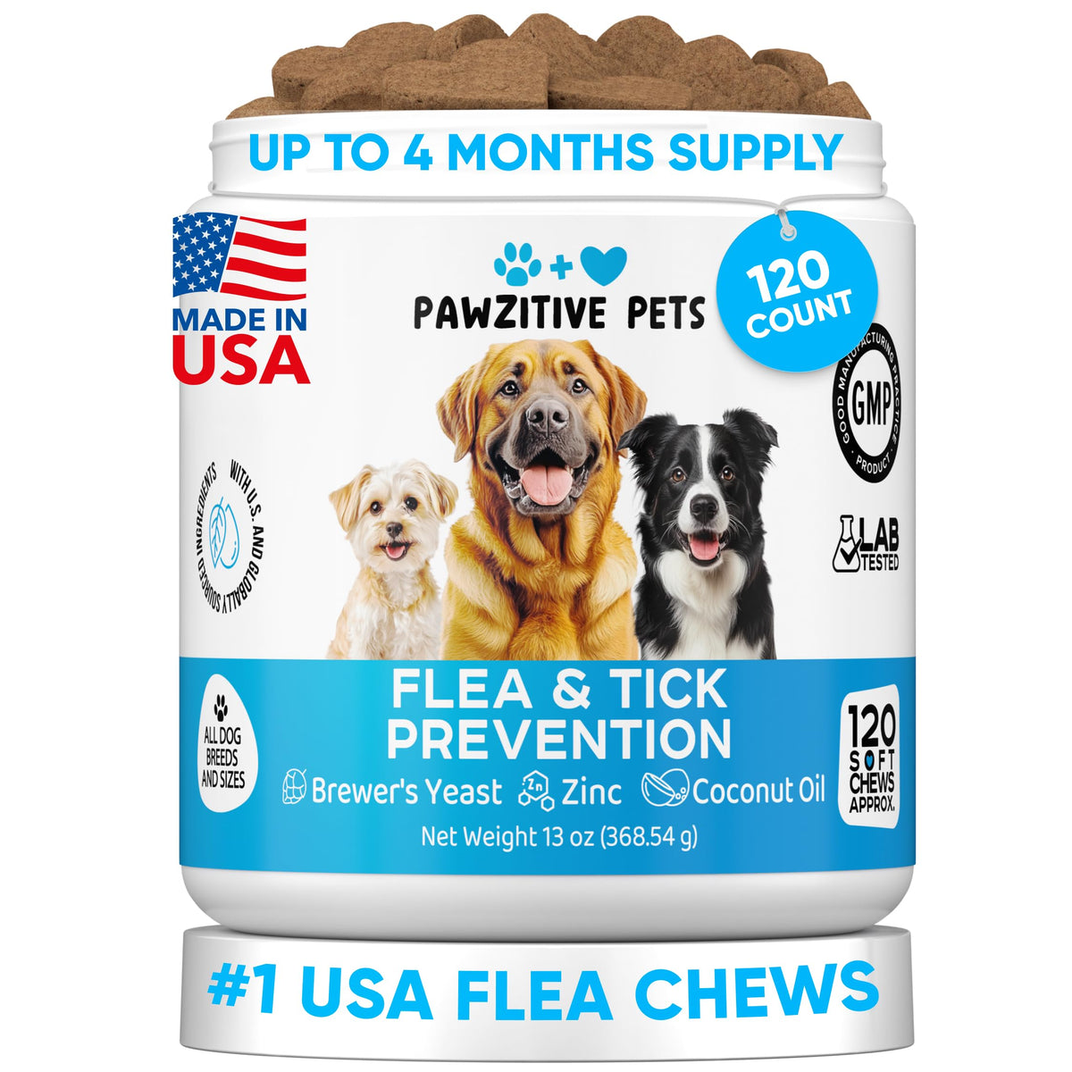 Chewable Flea and Tick Prevention for Dogs 120 Soft Chews Z5544