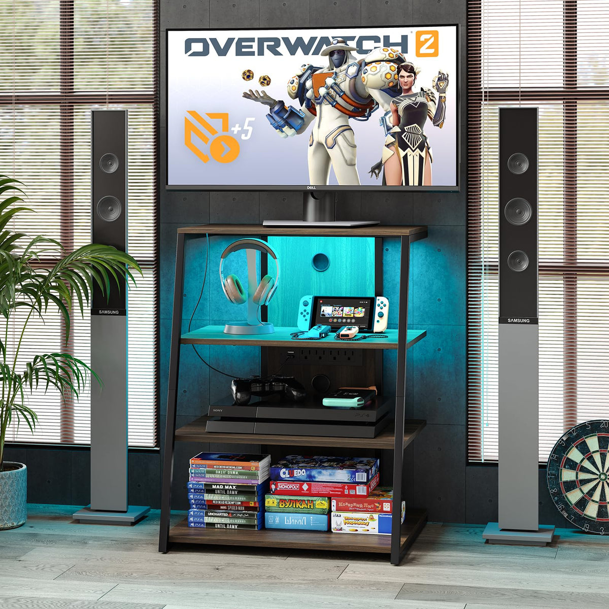 4-Tier Corner AV Media Stand with Charge Station C281852
